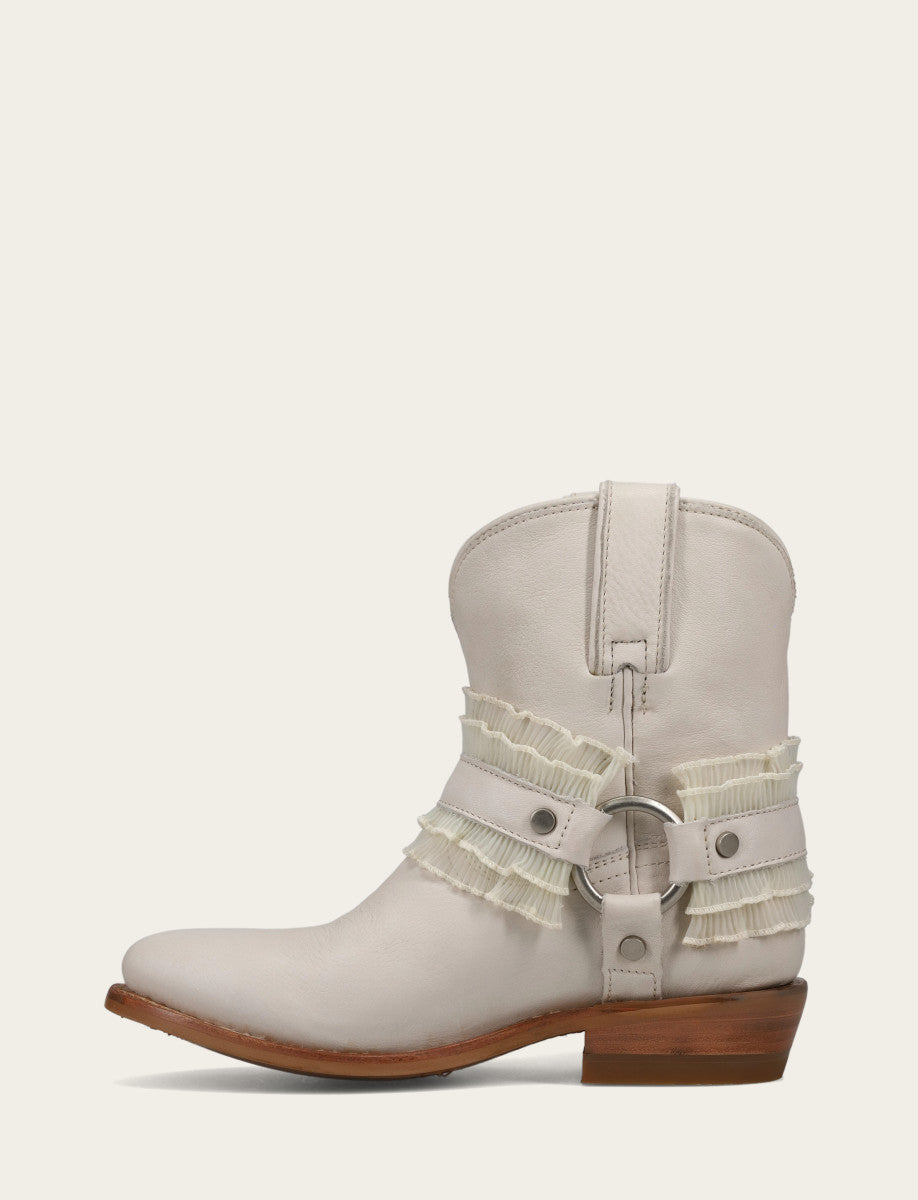 Frye Women's Ivory Billy Harness Ruffle Boots / Ivory