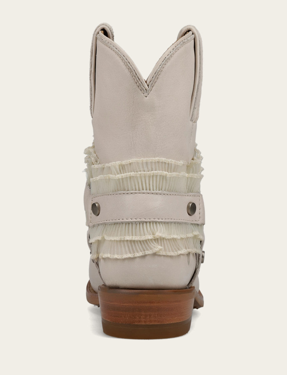 Frye Women's Ivory Billy Harness Ruffle Boots / Ivory