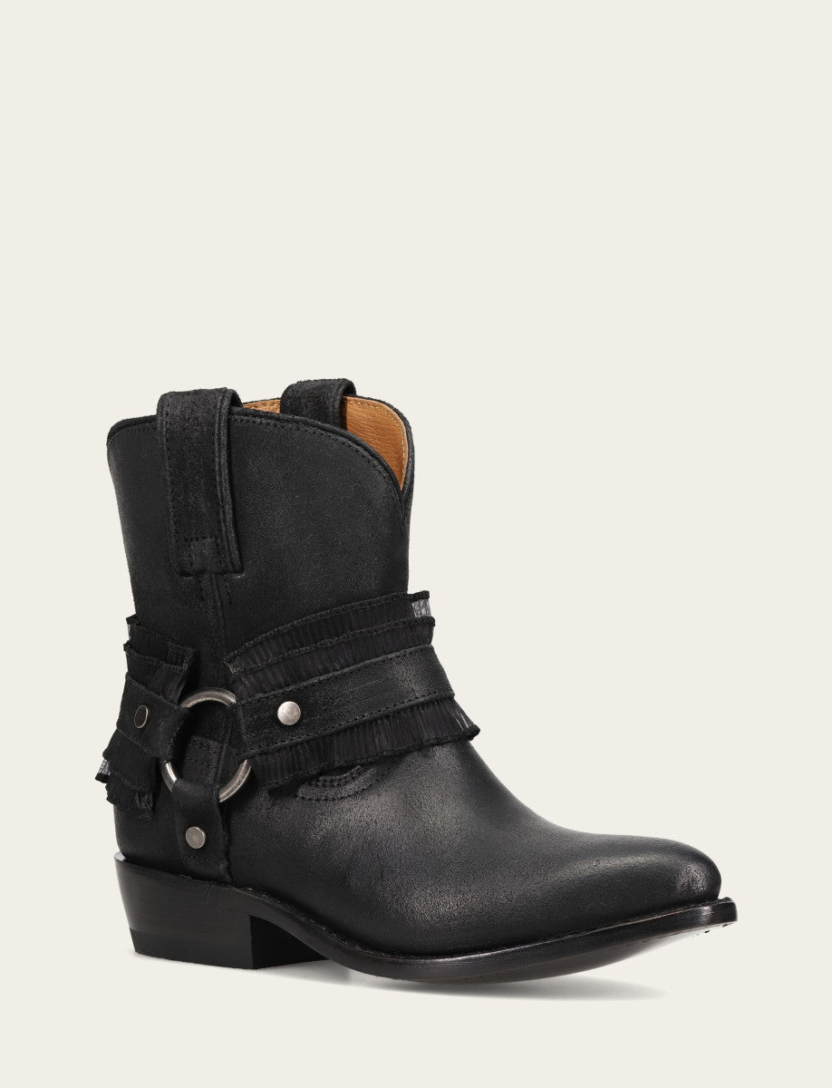 Frye Women's Black Billy Harness Ruffle Boots / Black