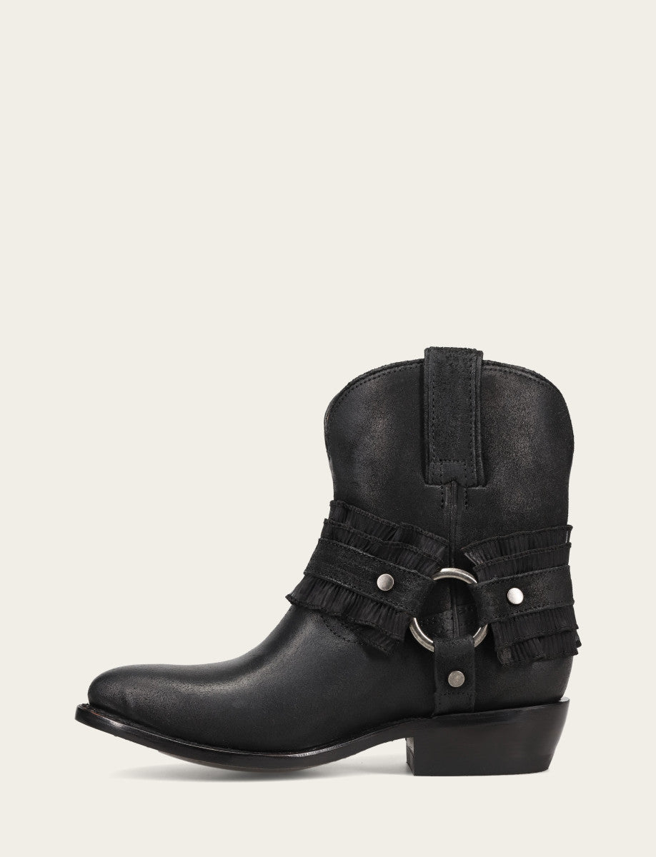 Frye Women's Black Billy Harness Ruffle Boots / Black