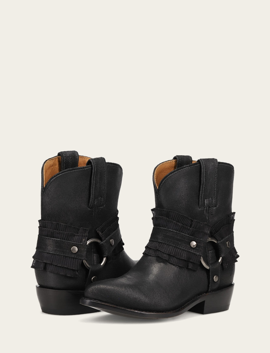 Frye Women's Black Billy Harness Ruffle Boots / Black