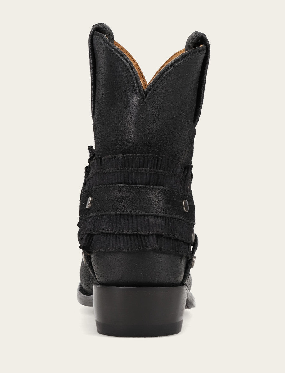 Frye Women's Black Billy Harness Ruffle Boots / Black
