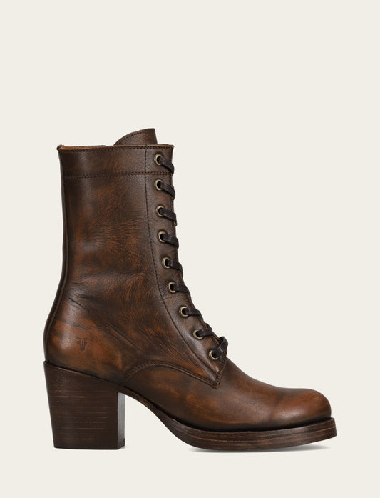 Frye Women's Distressed Dk Brown Jean Lace Up Boot / Distressed Dark Brown