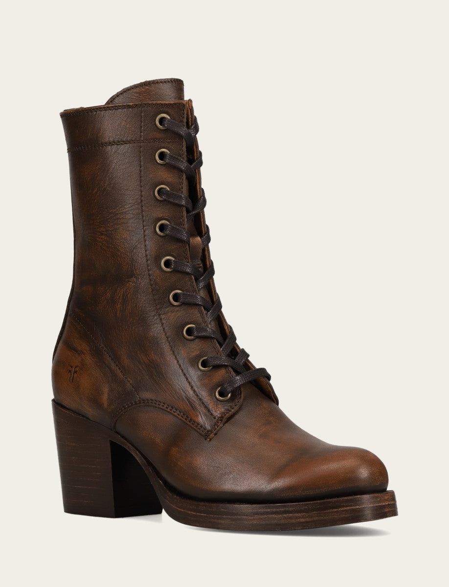 Frye Women's Distressed Dk Brown Jean Lace Up Boot / Distressed Dark Brown