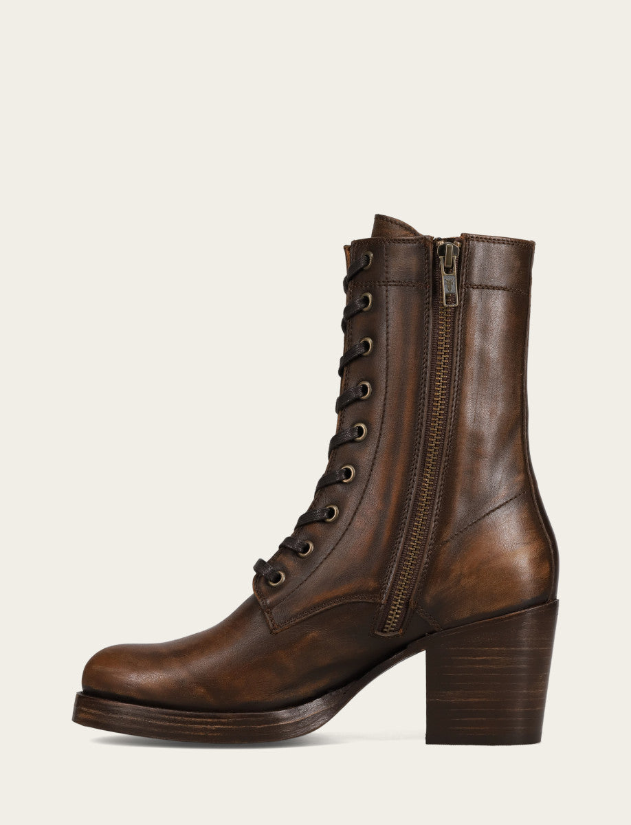 Frye Women's Distressed Dk Brown Jean Lace Up Boot / Distressed Dark Brown