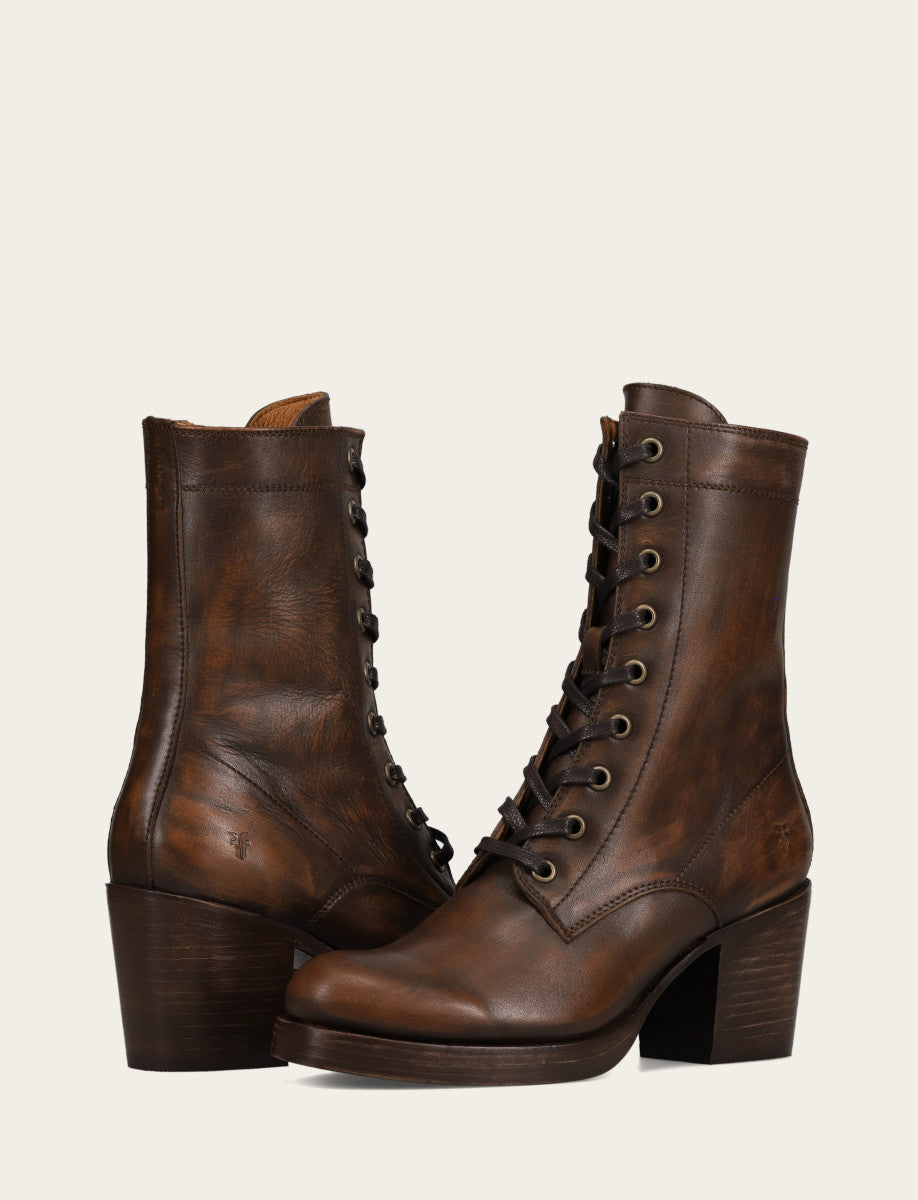 Frye Women's Distressed Dk Brown Jean Lace Up Boot / Distressed Dark Brown