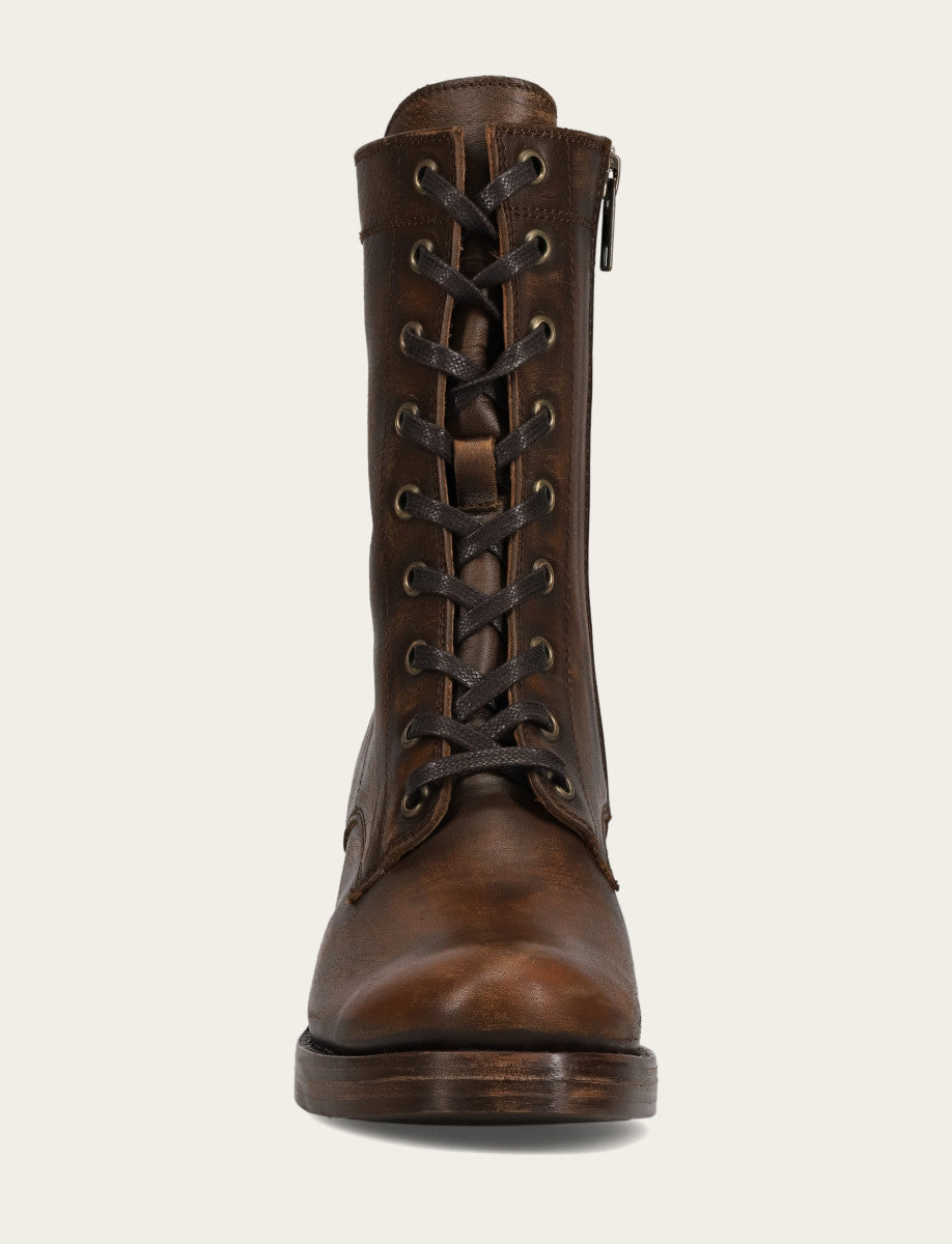 Frye Women's Distressed Dk Brown Jean Lace Up Boot / Distressed Dark Brown