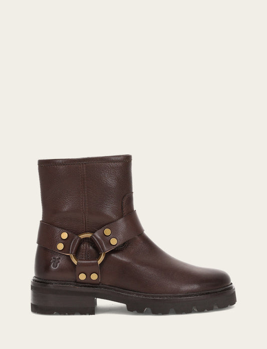 Frye Women's Chocolate Olivia Harness Short Booties / Chocolate