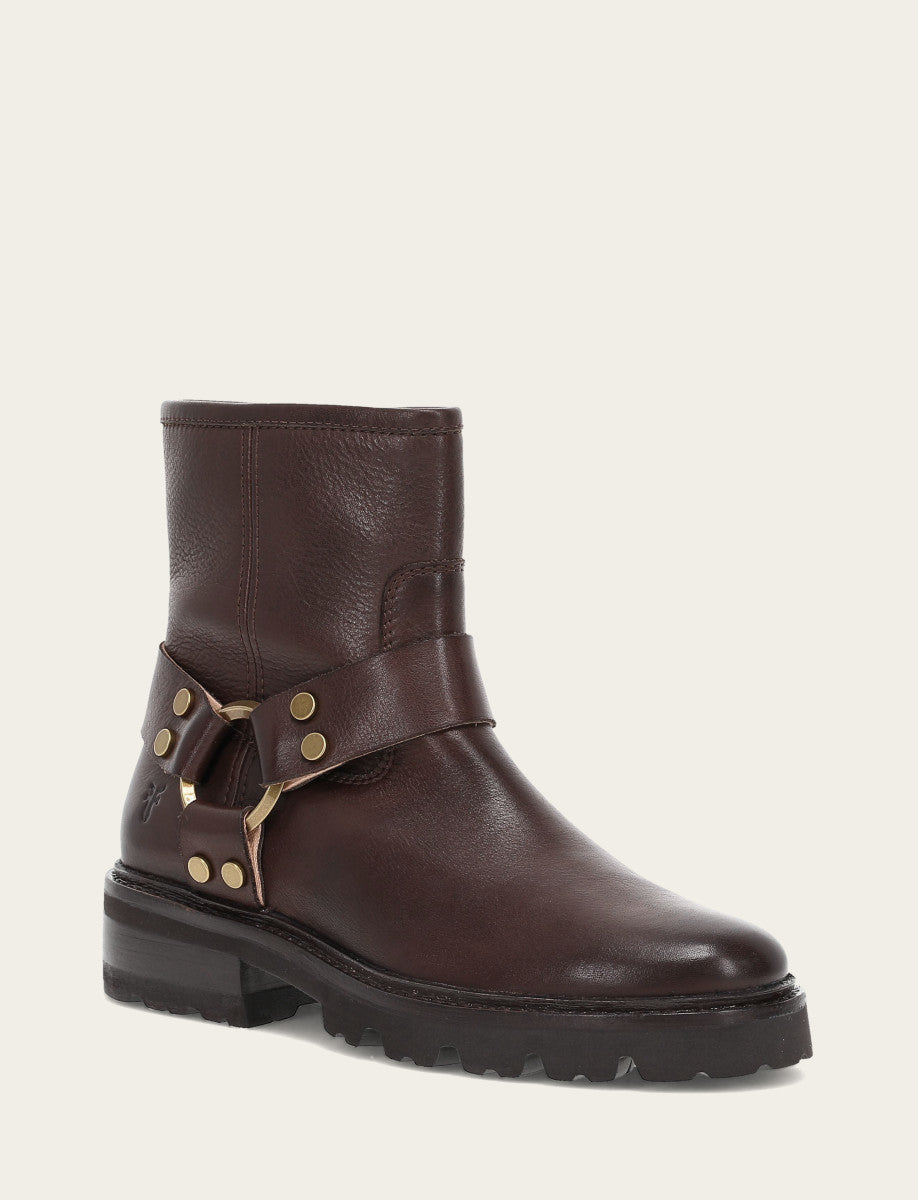 Frye Women's Chocolate Olivia Harness Short Booties / Chocolate