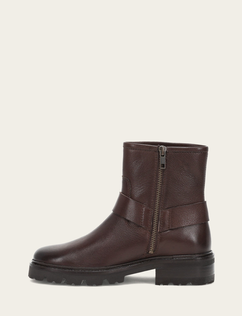 Frye Women's Chocolate Olivia Harness Short Booties / Chocolate