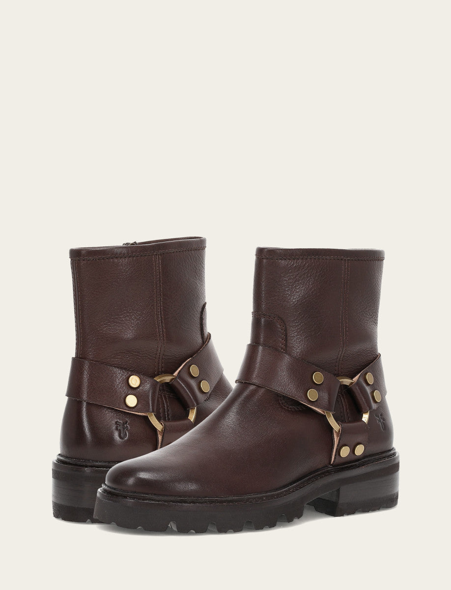 Frye Women's Chocolate Olivia Harness Short Booties / Chocolate