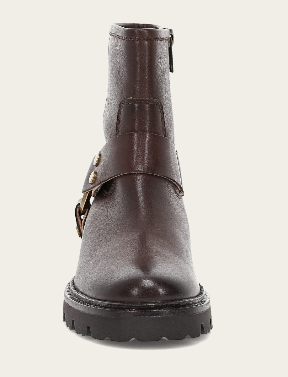 Frye Women's Chocolate Olivia Harness Short Booties / Chocolate
