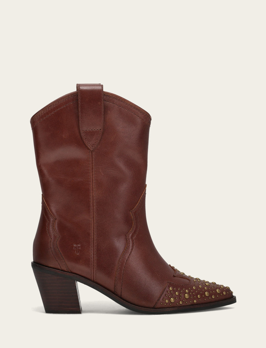 Frye Women's Saddle Sara Wingtip Stud Western Boots / Saddle