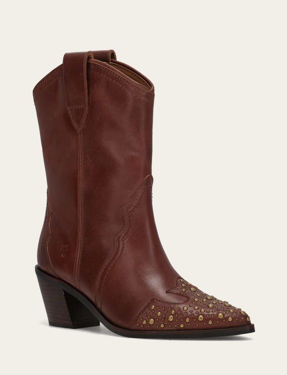 Frye Women's Saddle Sara Wingtip Stud Western Boots / Saddle