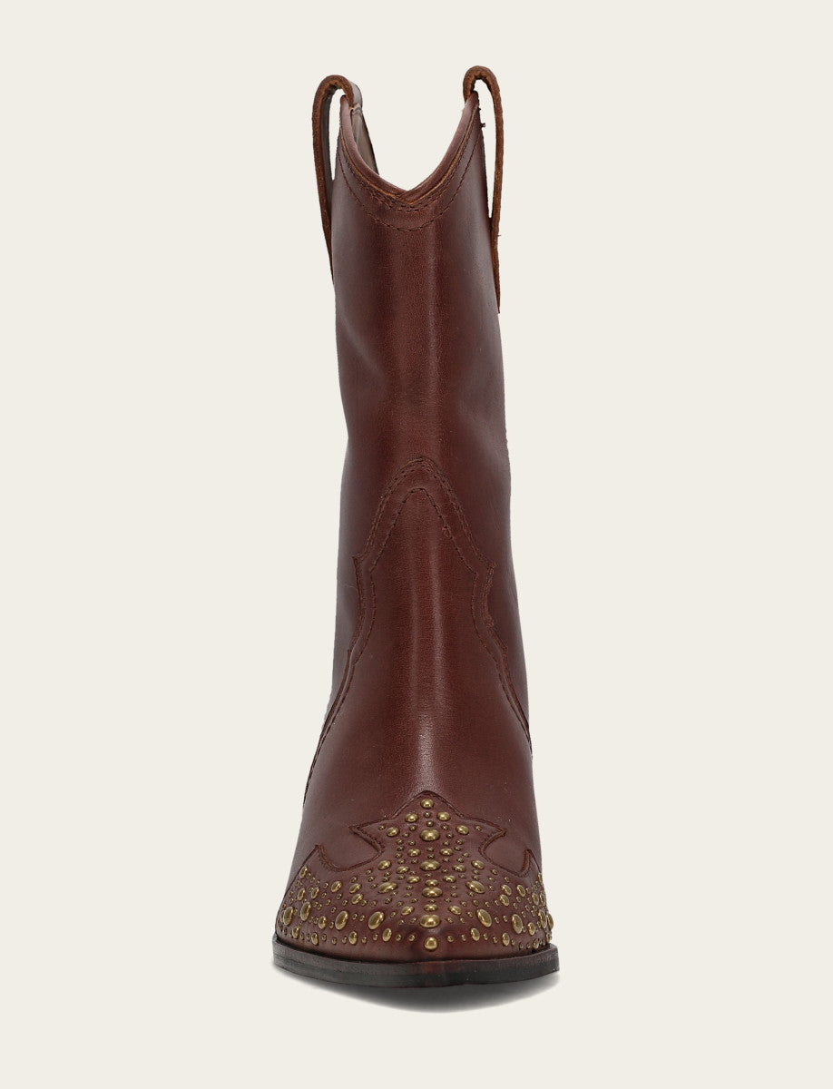 Frye Women's Saddle Sara Wingtip Stud Western Boots / Saddle