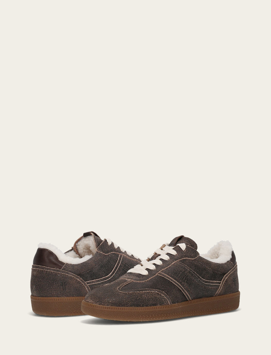 Frye Women's Dark Truffle Milly Low Lace Shearling Sneaker / Dark Truffle