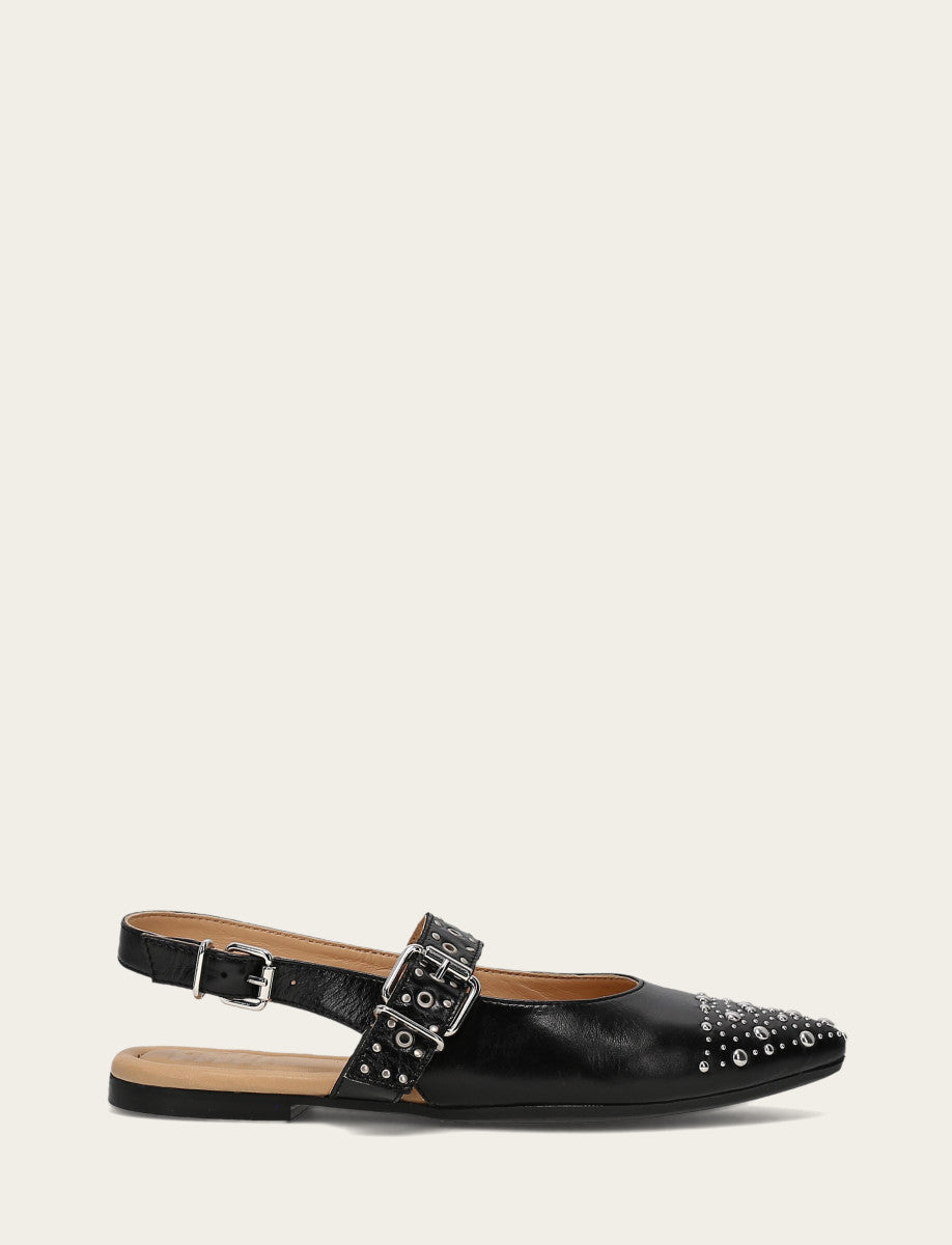 Frye Women's Black Heather Slingback Studded Shoe / Black