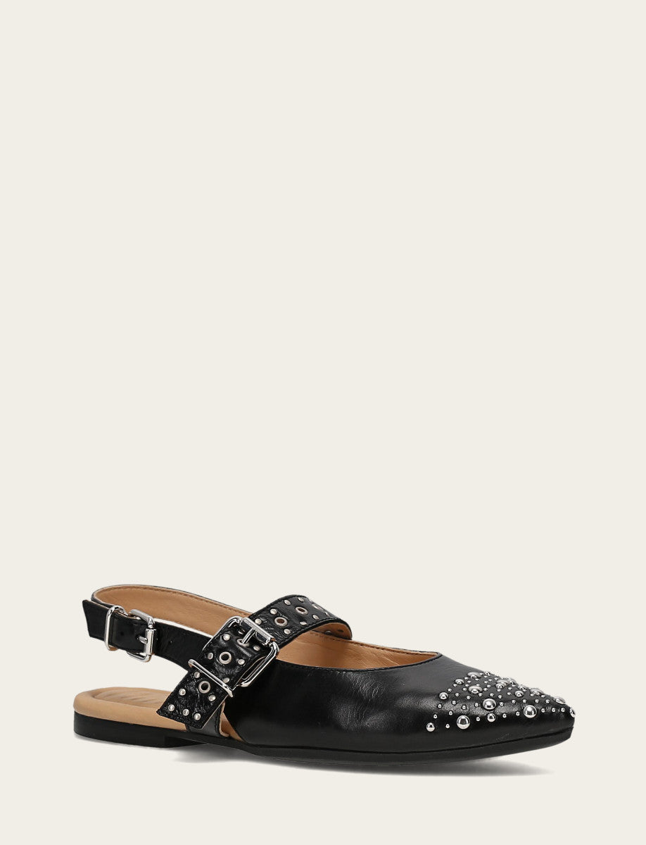 Frye Women's Black Heather Slingback Studded Shoe / Black