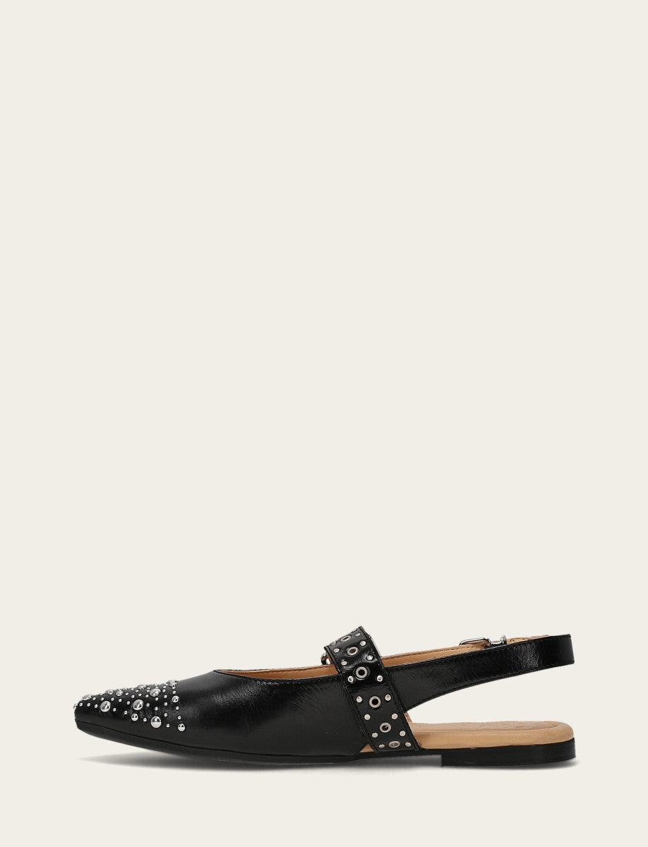Frye Women's Black Heather Slingback Studded Shoe / Black