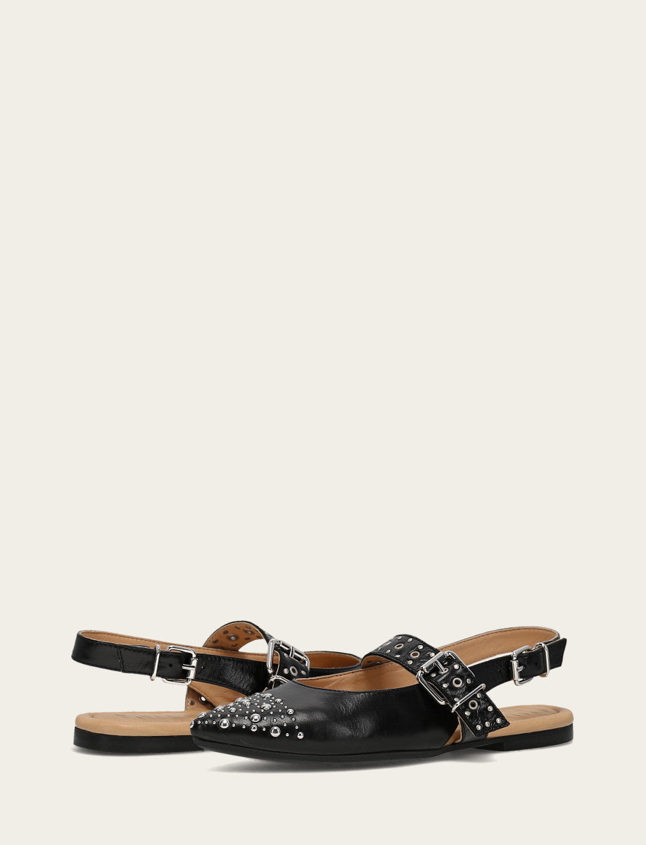 Frye Women's Black Heather Slingback Studded Shoe / Black