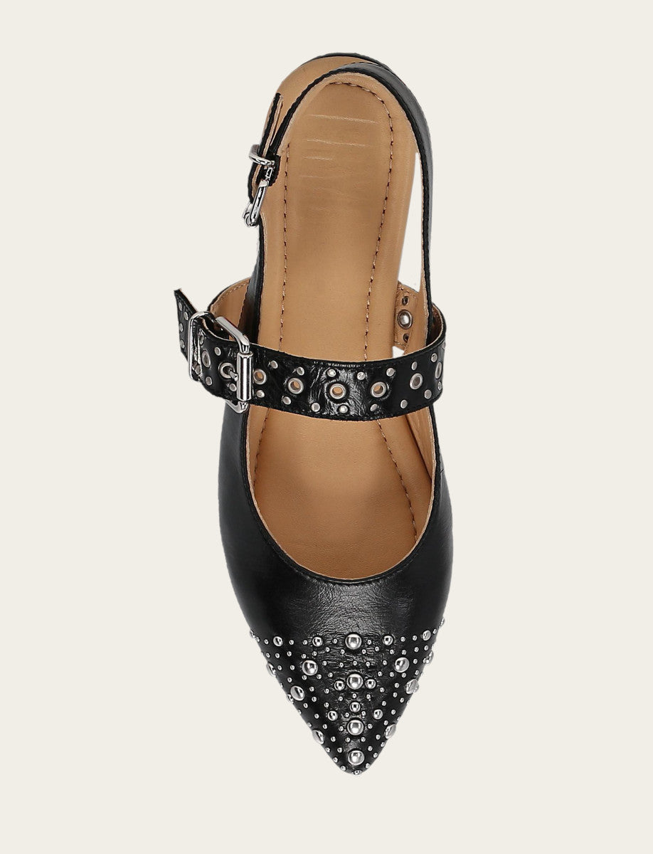 Frye Women's Black Heather Slingback Studded Shoe / Black