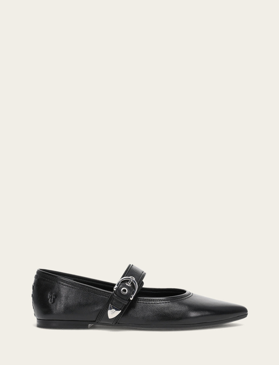 Frye Women's Black Heather Buckle Mary Jane Flats / Black