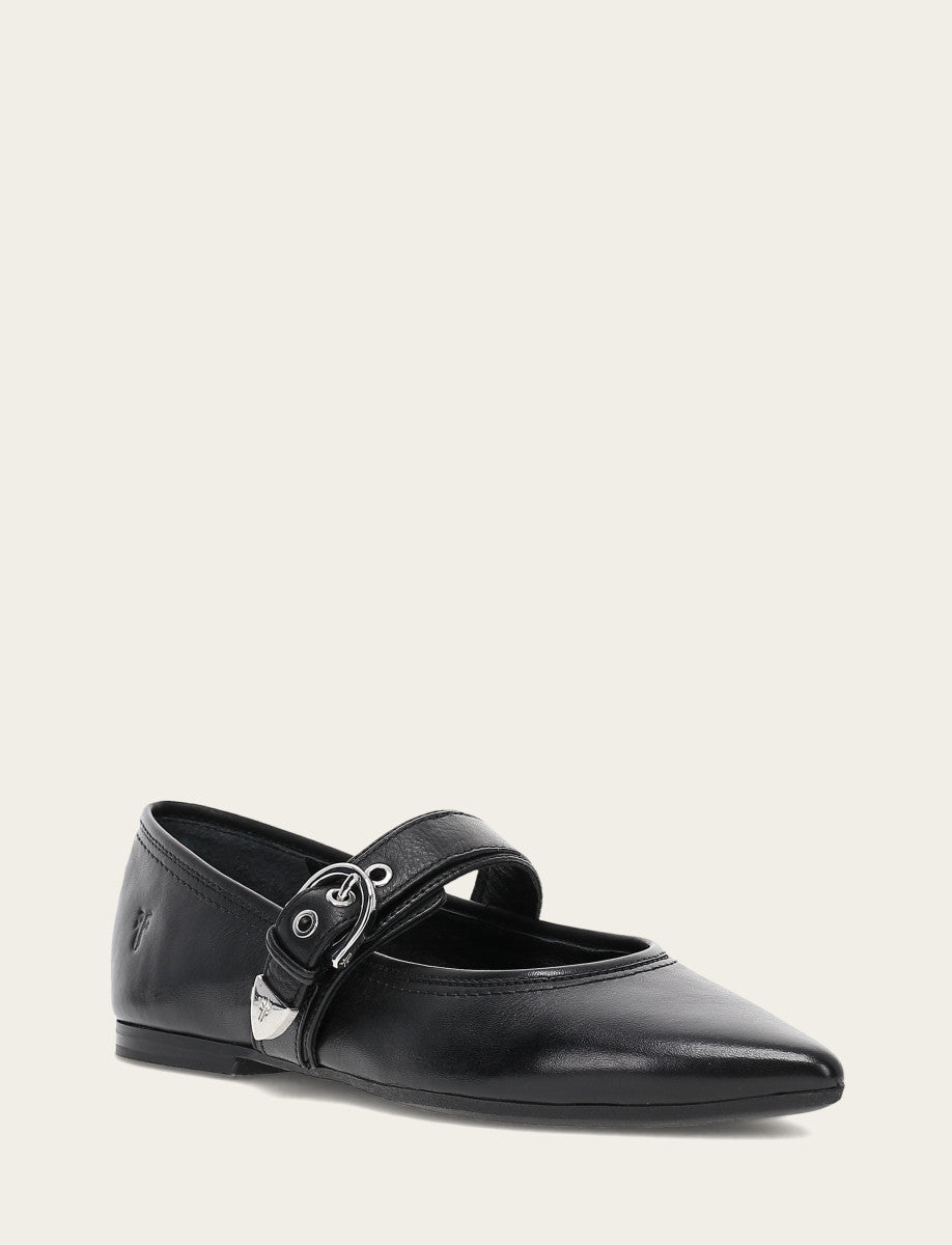 Frye Women's Black Heather Buckle Mary Jane Flats / Black