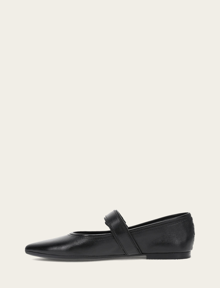 Frye Women's Black Heather Buckle Mary Jane Flats / Black