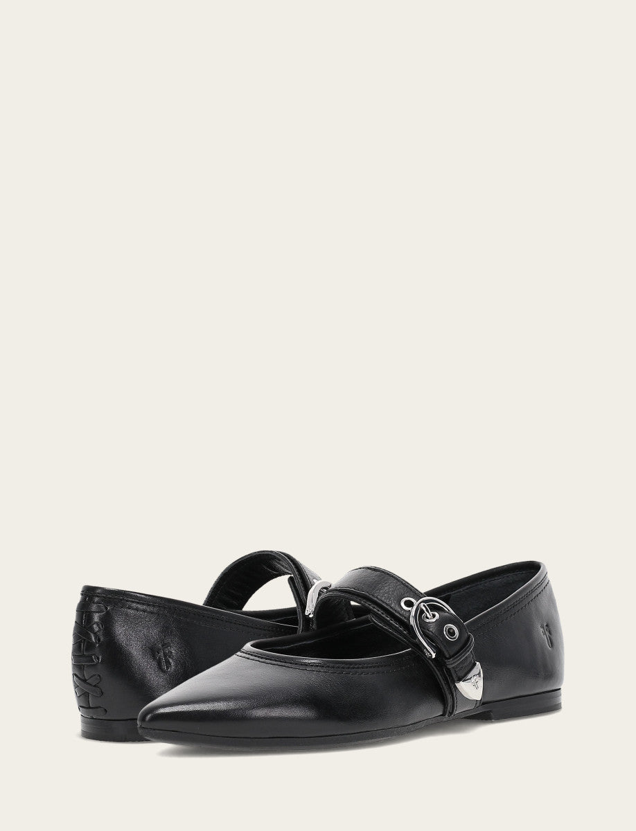Frye Women's Black Heather Buckle Mary Jane Flats / Black