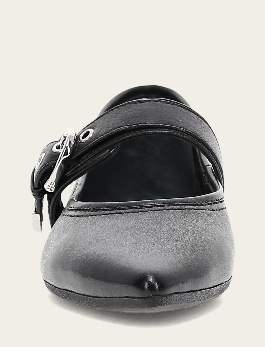 Frye Women's Black Heather Buckle Mary Jane Flats / Black