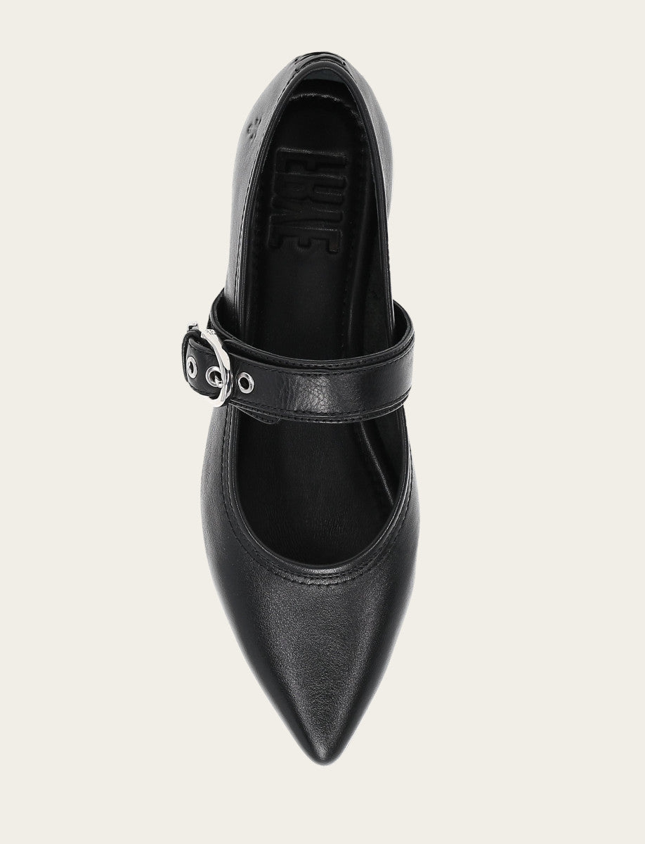 Frye Women's Black Heather Buckle Mary Jane Flats / Black