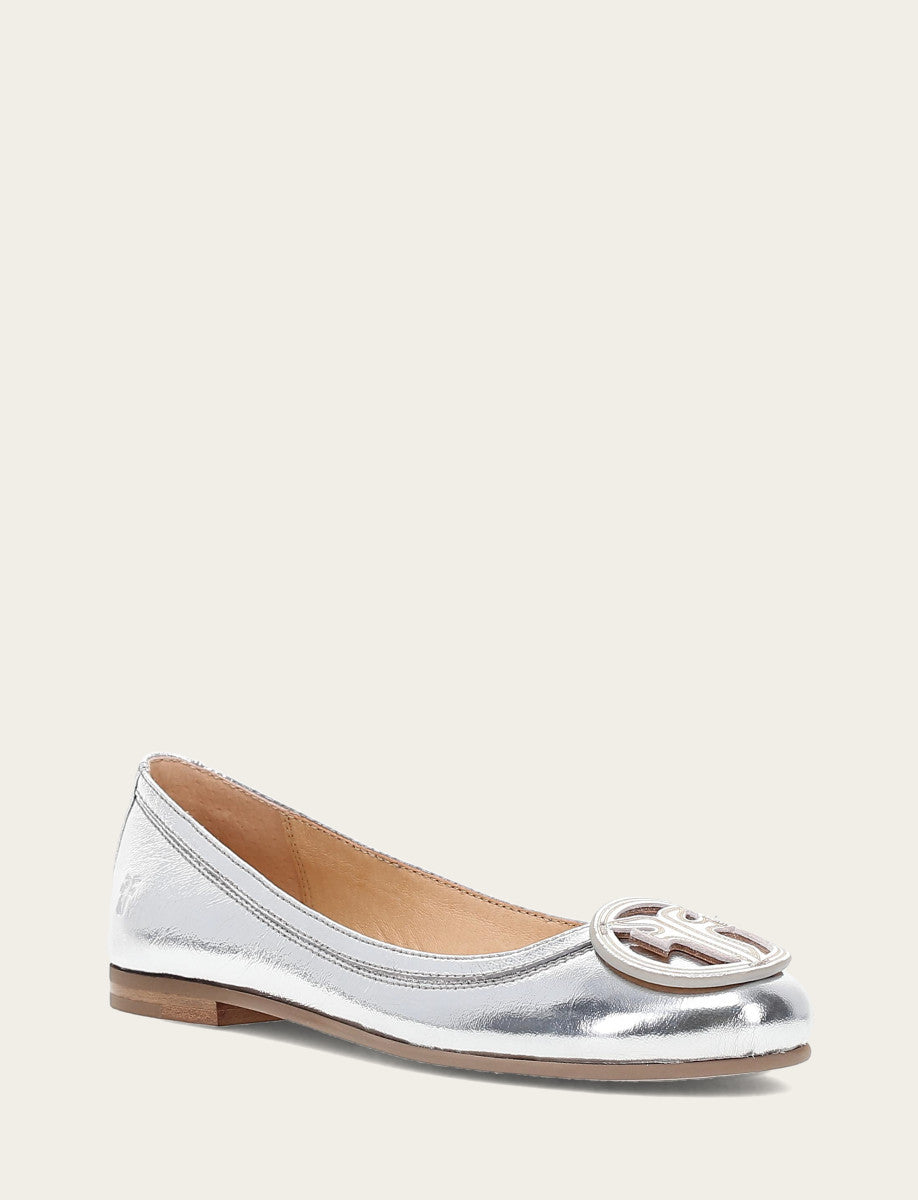 Frye Women's Silver Carson Logo Ballet Flats / Silver