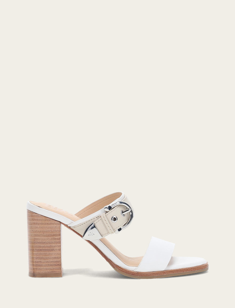 Frye Women's White Ivory Stella Buckle Slide Sandals / White/ivory