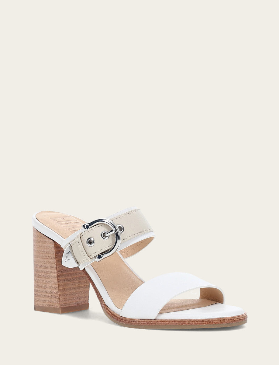 Frye Women's White Ivory Stella Buckle Slide Sandals / White/ivory