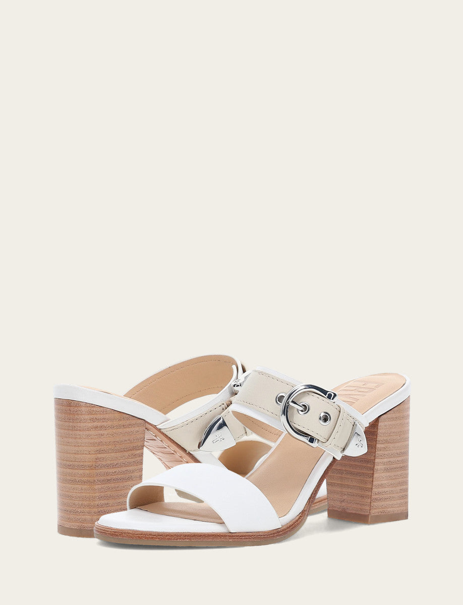 Frye Women's White Ivory Stella Buckle Slide Sandals / White/ivory