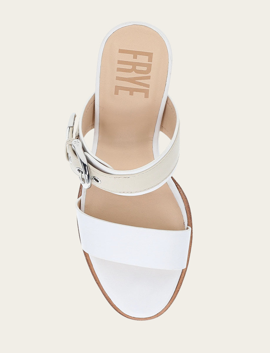 Frye Women's White Ivory Stella Buckle Slide Sandals / White/ivory