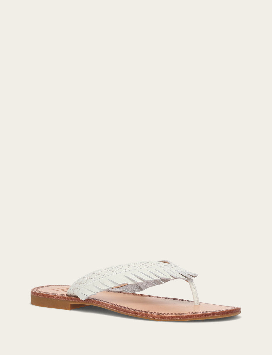 Frye Women's White Ava Fringe Sandals / White