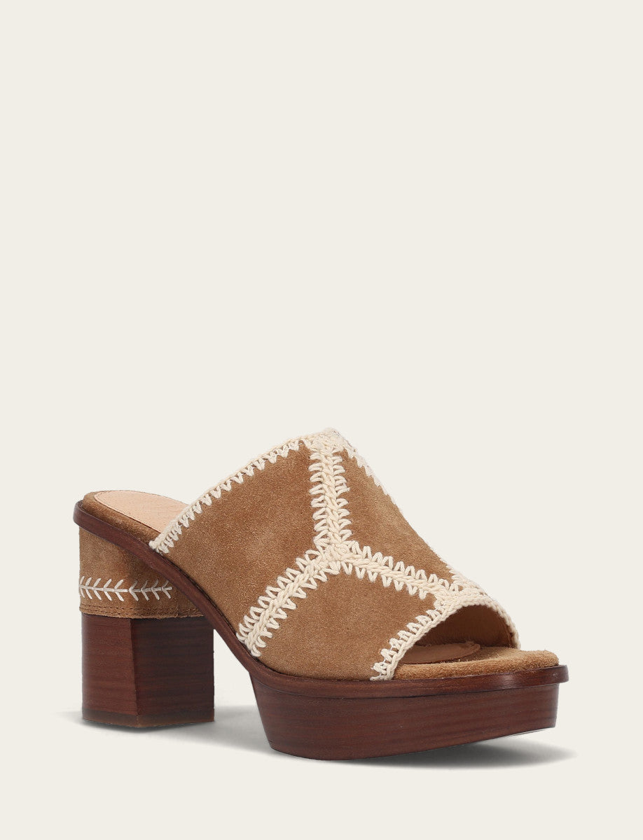 Frye Women's Almond Pipa Crochet Platform Sandals / Almond