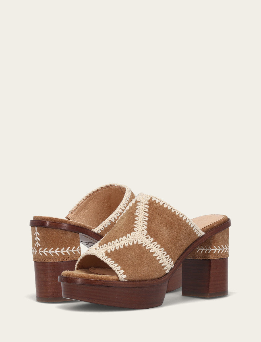 Frye Women's Almond Pipa Crochet Platform Sandals / Almond