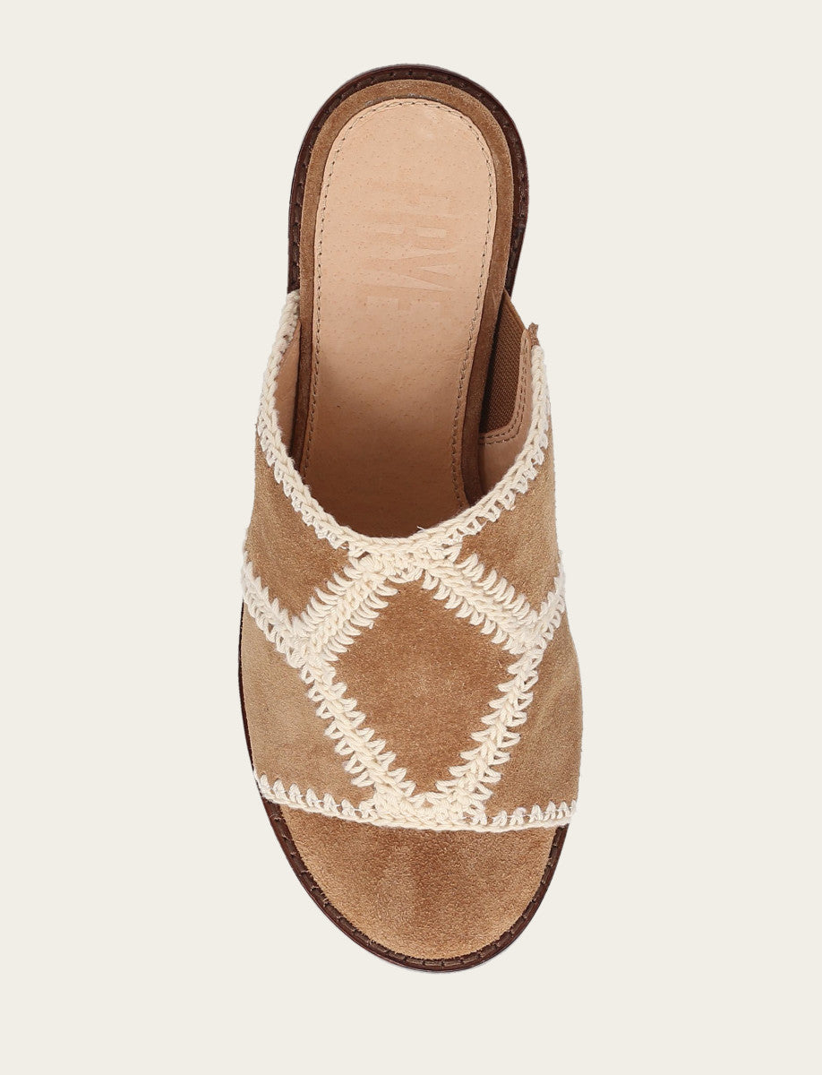 Frye Women's Almond Pipa Crochet Platform Sandals / Almond