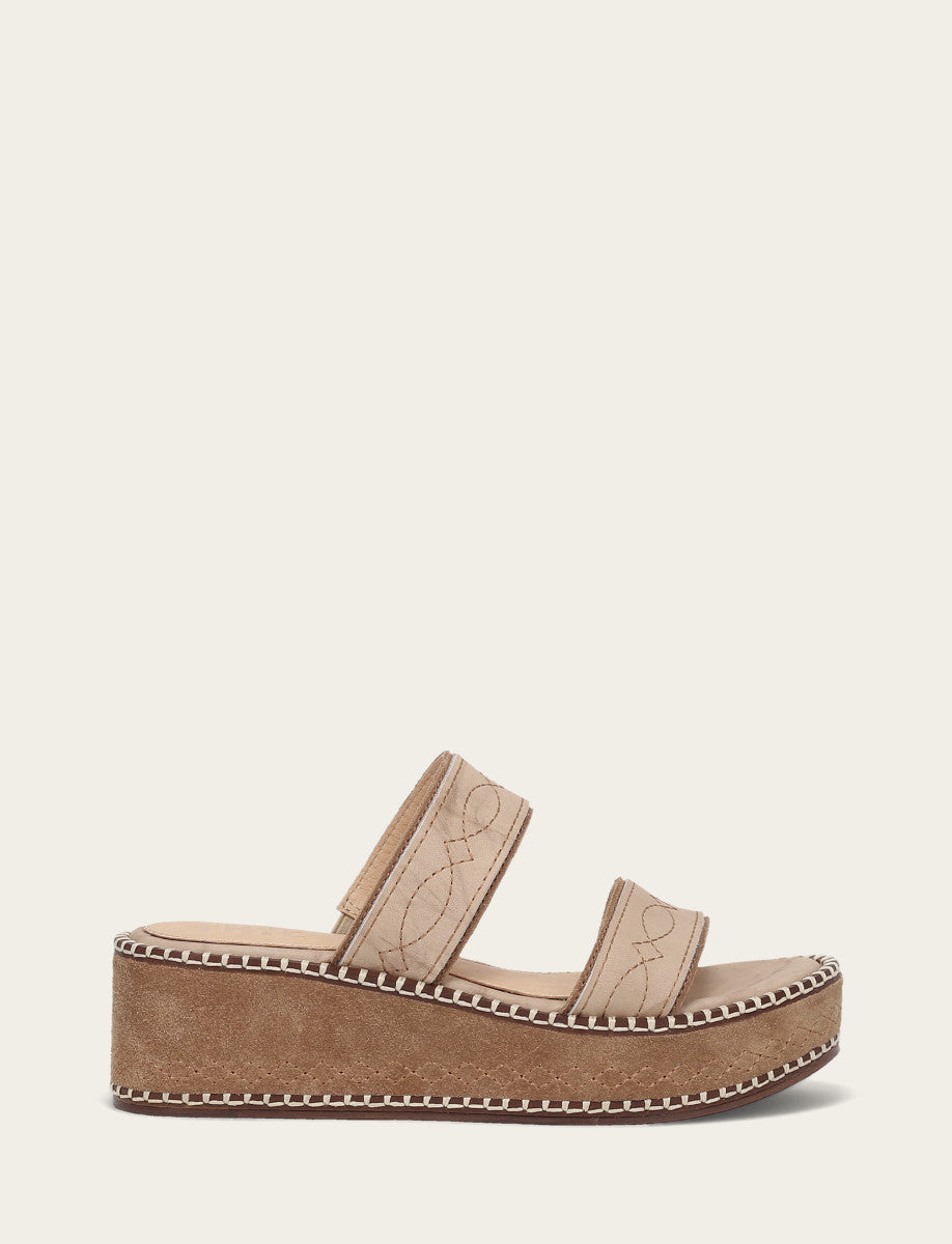 Frye Women's Almond Joy Woodstock 2 Band Platform Slide Sandals / Natural/ Almond