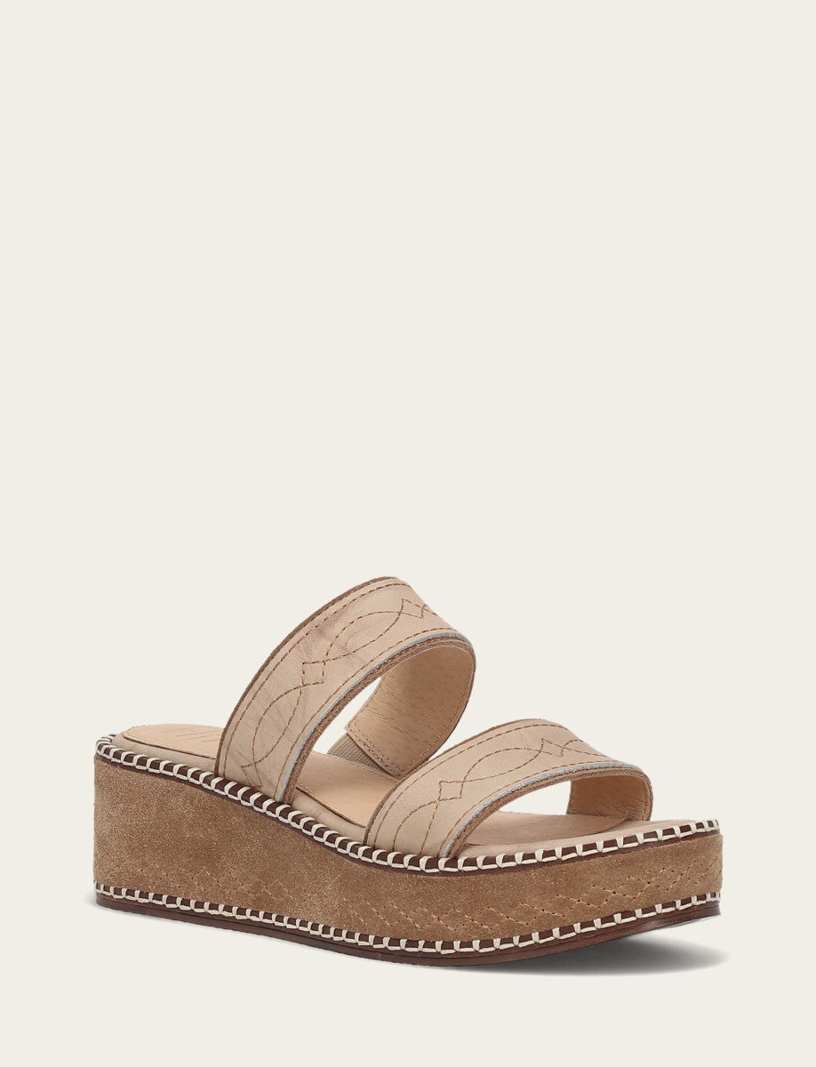 Frye Women's Almond Joy Woodstock 2 Band Platform Slide Sandals / Natural/ Almond