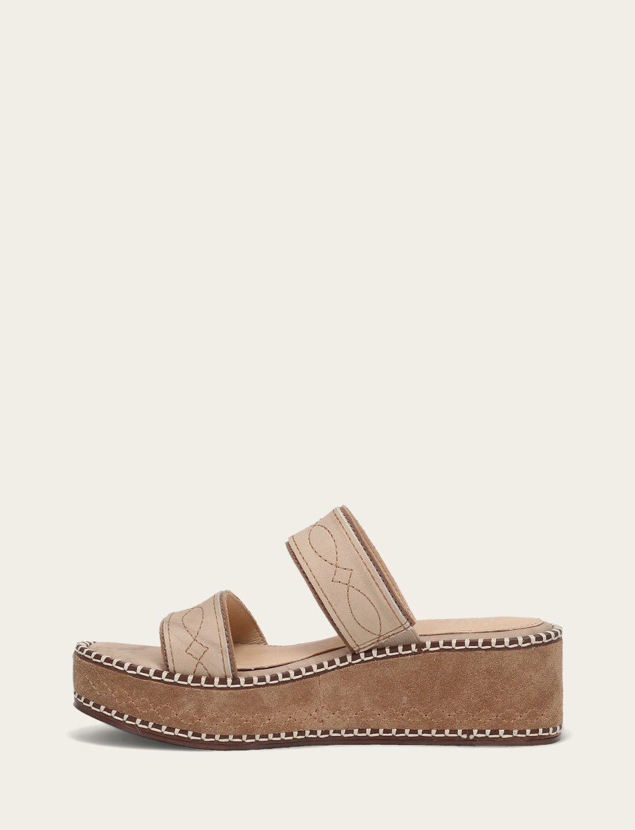 Frye Women's Almond Joy Woodstock 2 Band Platform Slide Sandals / Natural/ Almond