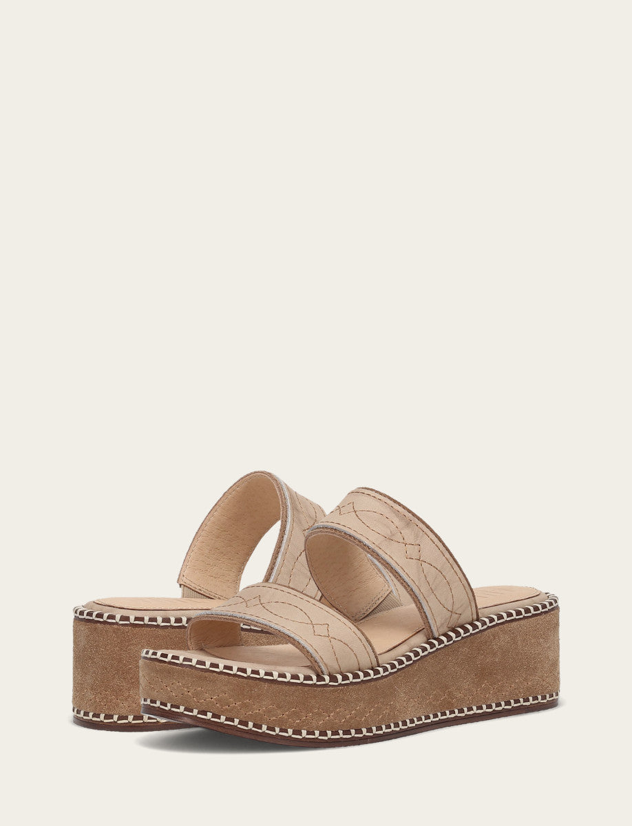 Frye Women's Almond Joy Woodstock 2 Band Platform Slide Sandals / Natural/ Almond