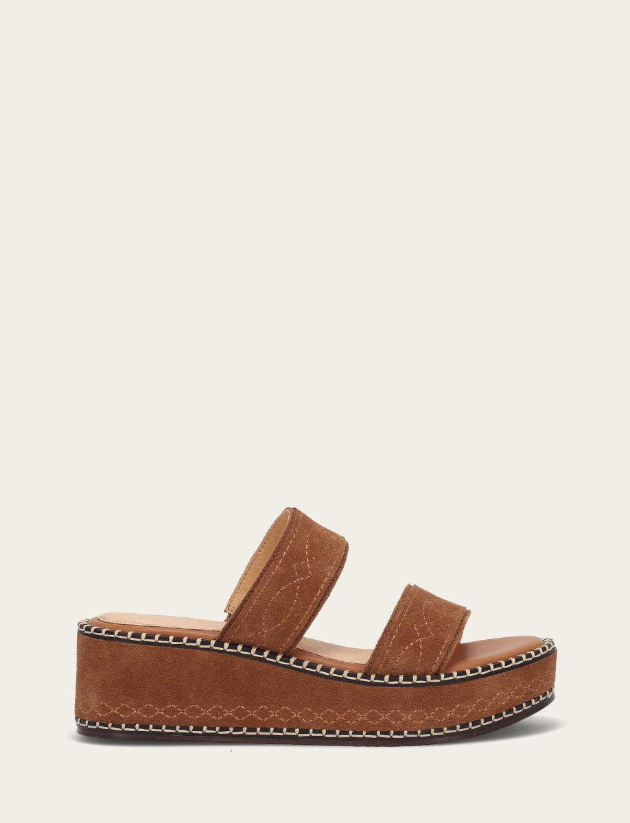 Frye Women's Bark Joy Woodstock 2 Band Platform Slide Sandals / Bark