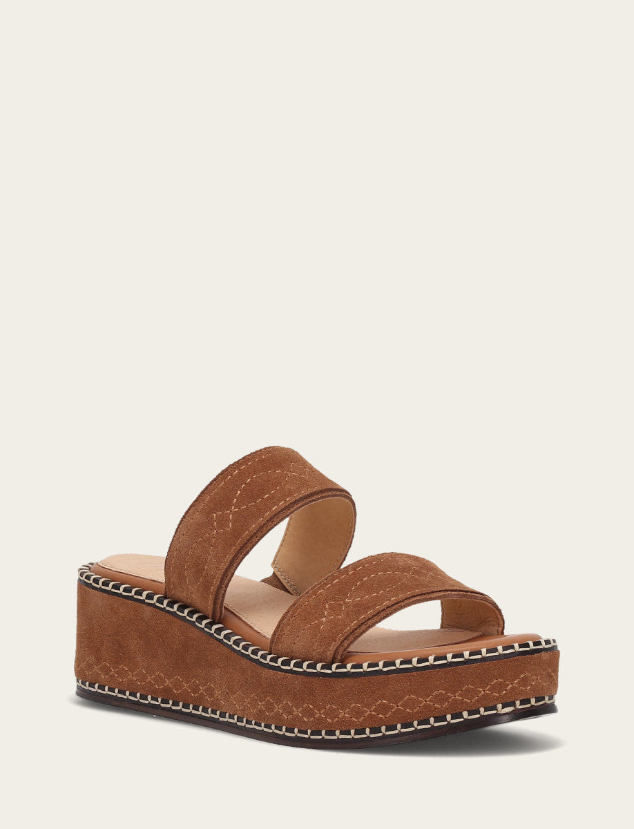 Frye Women's Bark Joy Woodstock 2 Band Platform Slide Sandals / Bark