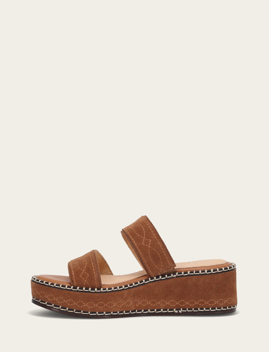 Frye Women's Bark Joy Woodstock 2 Band Platform Slide Sandals / Bark
