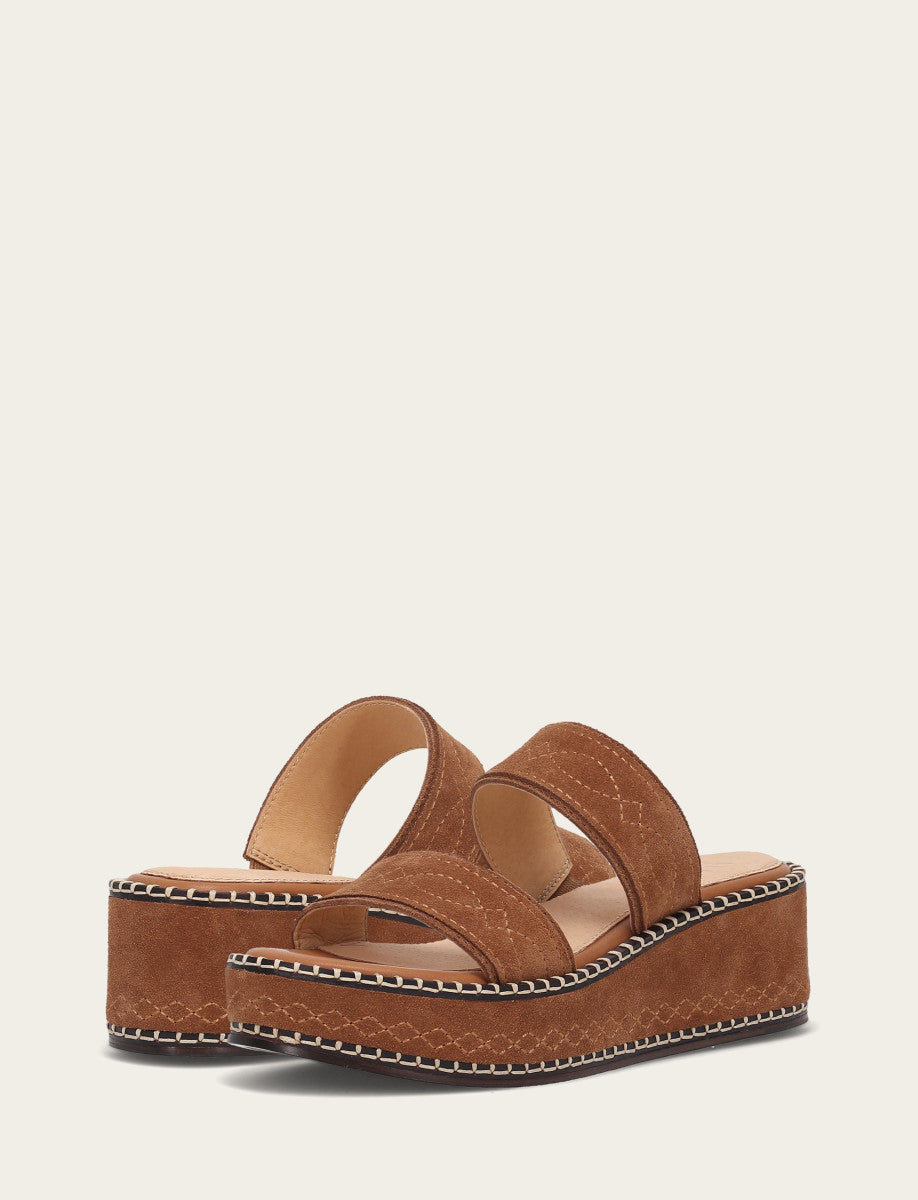 Frye Women's Bark Joy Woodstock 2 Band Platform Slide Sandals / Bark