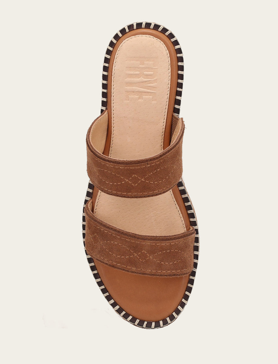 Frye Women's Bark Joy Woodstock 2 Band Platform Slide Sandals / Bark
