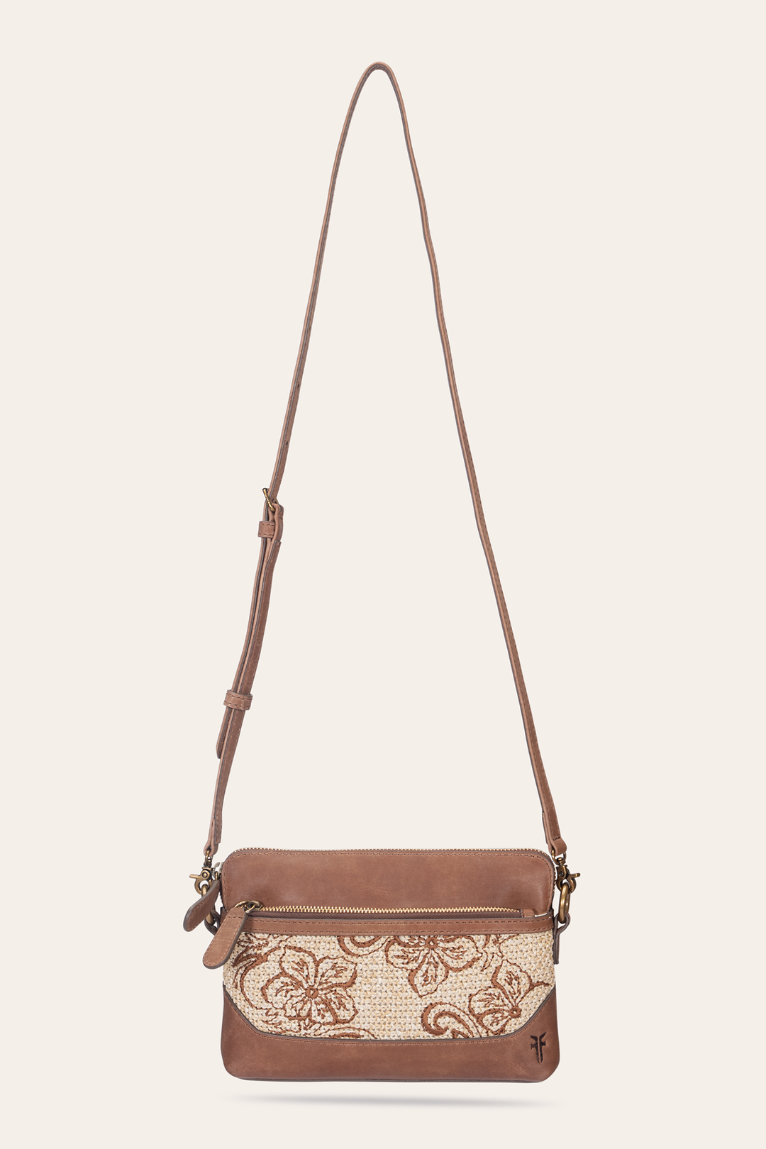 Frye Women's Floral Crossbody Wristlet Wallet / Cognac